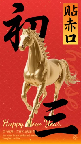 红金风春节祝福问候初三手机海报