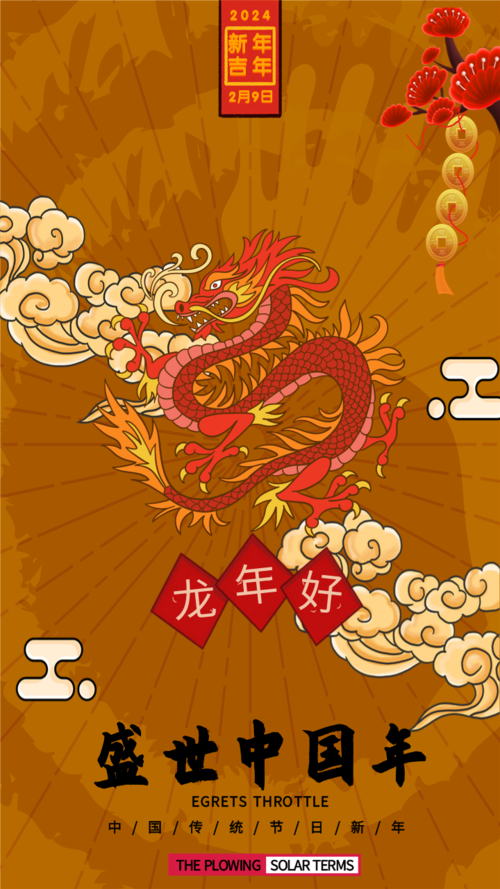 中国风龙年华彩盛世中国年手机海报