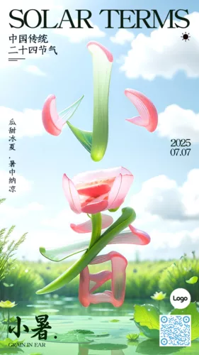 3D风24节气祝福营销小暑手机海报