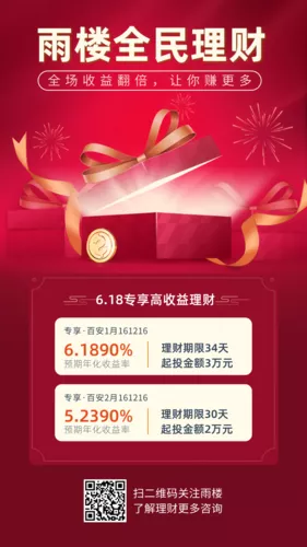 红色扁平金融理财收益银行手机海报