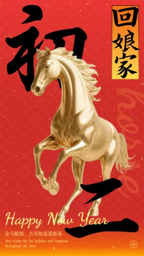 红金风春节祝福问候初二手机海报