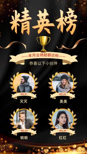 黑色大气精英榜绩效排名海报