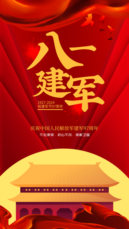 中国风建军节宣传手机海报