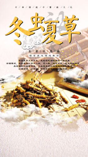 中国风冬虫夏草手机海报