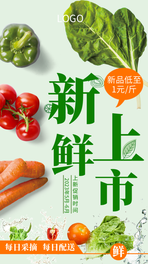 清新绿色蔬菜新品新鲜上市手机海报