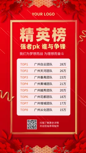 红色精英业绩PK榜手机海报