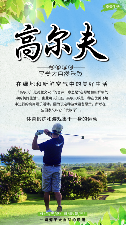 清新风高尔夫手机海报