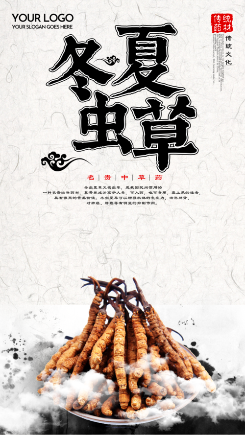 中国风冬虫夏草手机海报