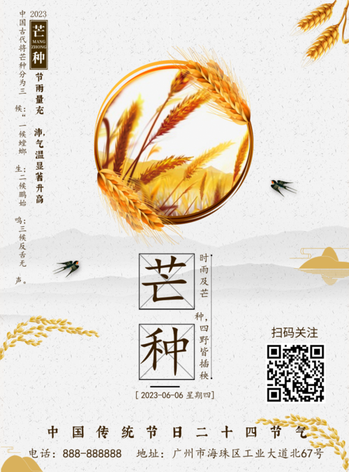 中国风二十四节气芒种传统节日印刷海报