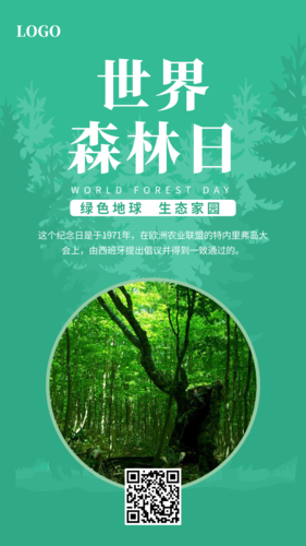创新清新绿色世界森林日手机海报