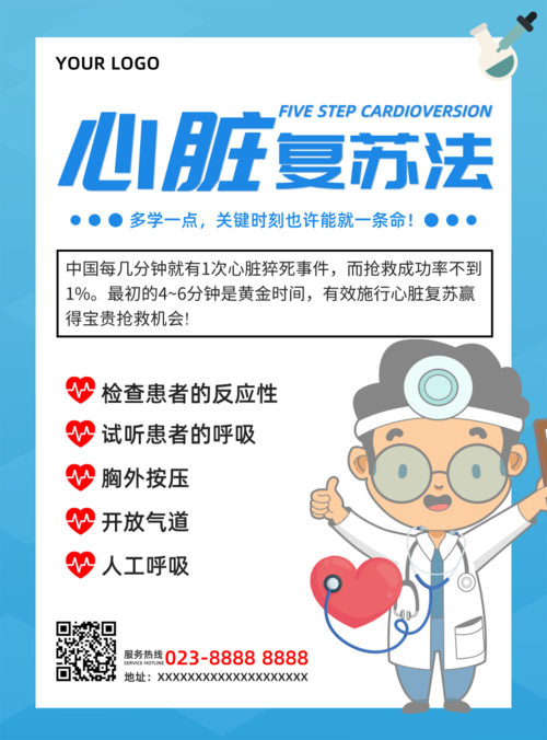 蓝色心脏复苏医疗宣传推广海报
