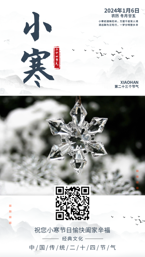 中式简约小寒二十四节气海报