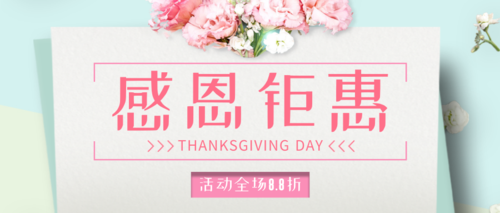 粉色清新感恩节促销活动公众号推图