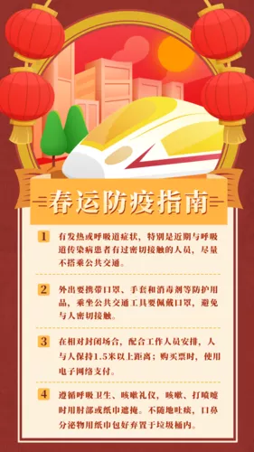 复古手绘风春运出行防疫指南手机海报