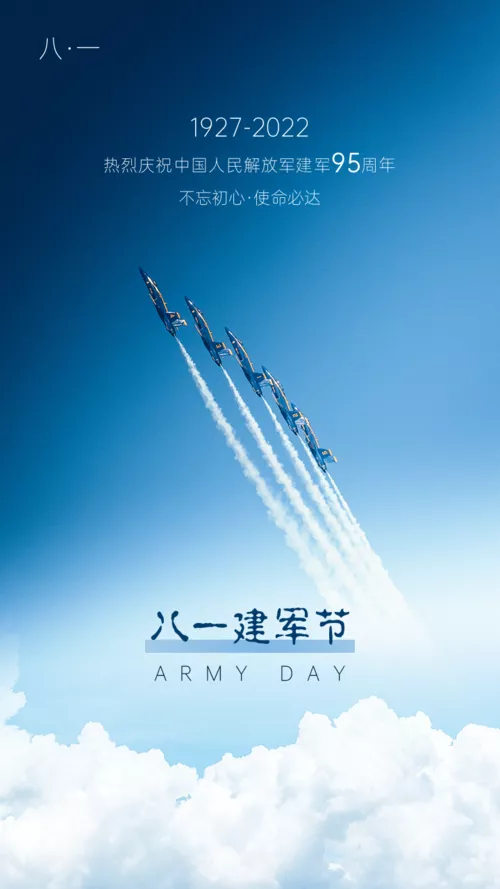 简约风飞行表演建军节宣传祝福手机海报