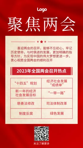 红色简约聚焦两会宣传手机海报