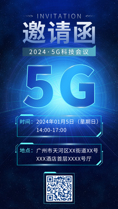 蓝色科技风5G科技会议邀请手机海报