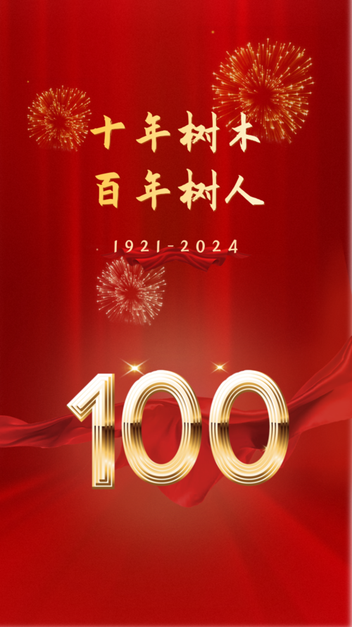简约红色大气100周年手机海报