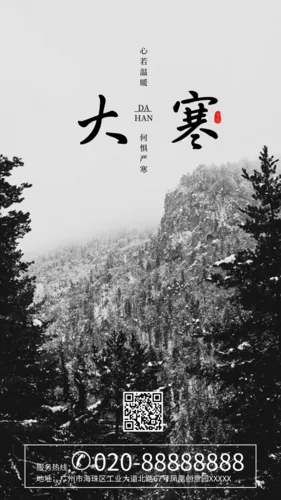 简约大气大寒节气手机海报